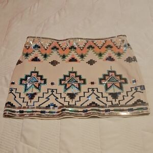 Sequin EXPRESS Embellished Beige Mini Skirt